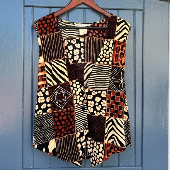 Vintage Black and brown patchwork vest with a boho vibe Women Size Medium - Picture 3 of 5